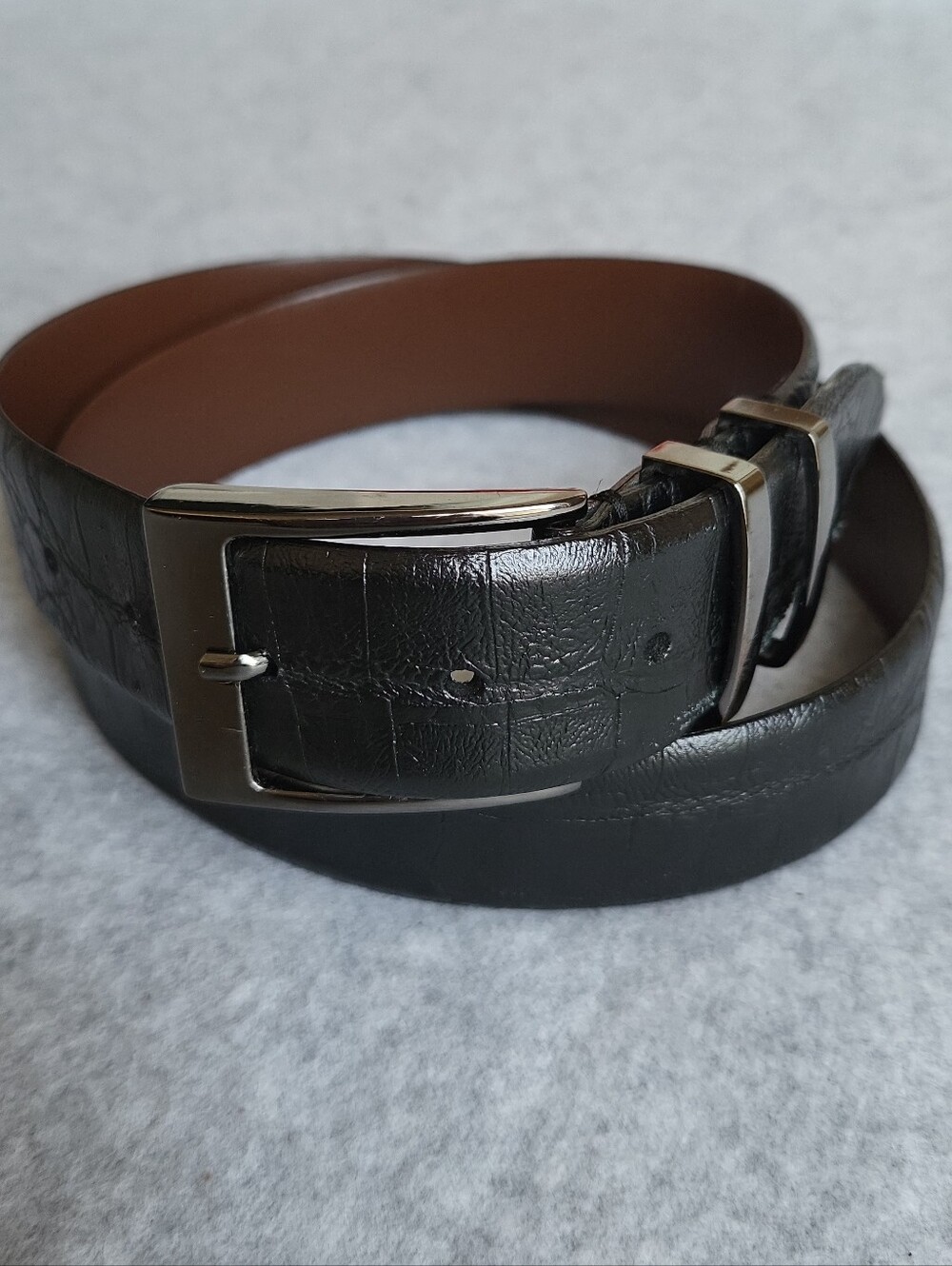 Italian Leather Belt Mens 36/90 Black Crocodile Embossed Gunmetal Handmade Italy